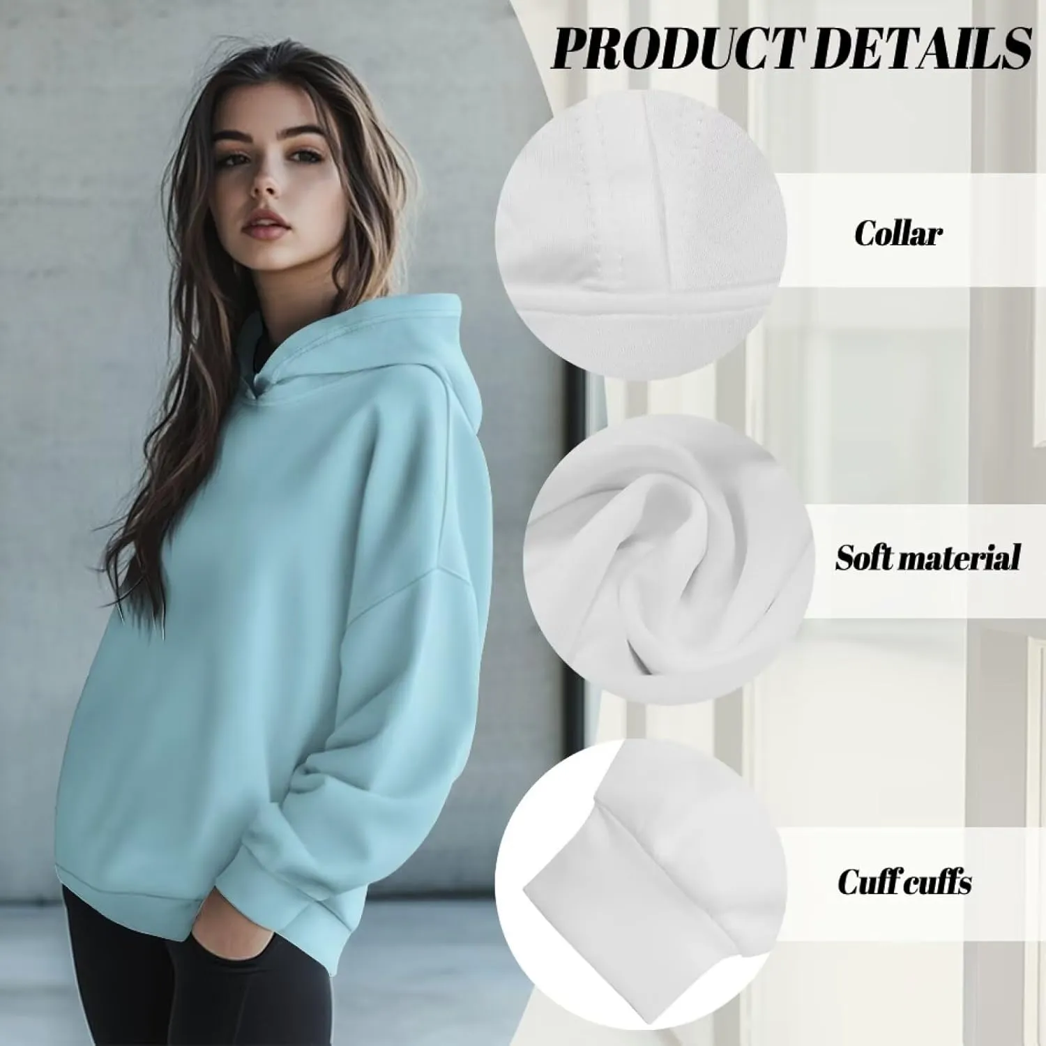 TOADDITDO Women's Casual Hoodies Long Sleeve Solid Lightweight Pullover Tops Loose Sweatshirt Hooded Size S-2XL