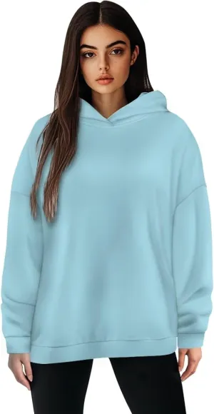 TOADDITDO Women's Casual Hoodies Long Sleeve Solid Lightweight Pullover Tops Loose Sweatshirt Hooded Size S-2XL