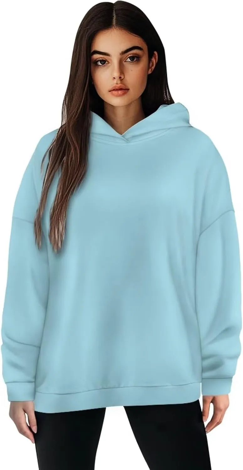 TOADDITDO Women's Casual Hoodies Long Sleeve Solid Lightweight Pullover Tops Loose Sweatshirt Hooded Size S-2XL