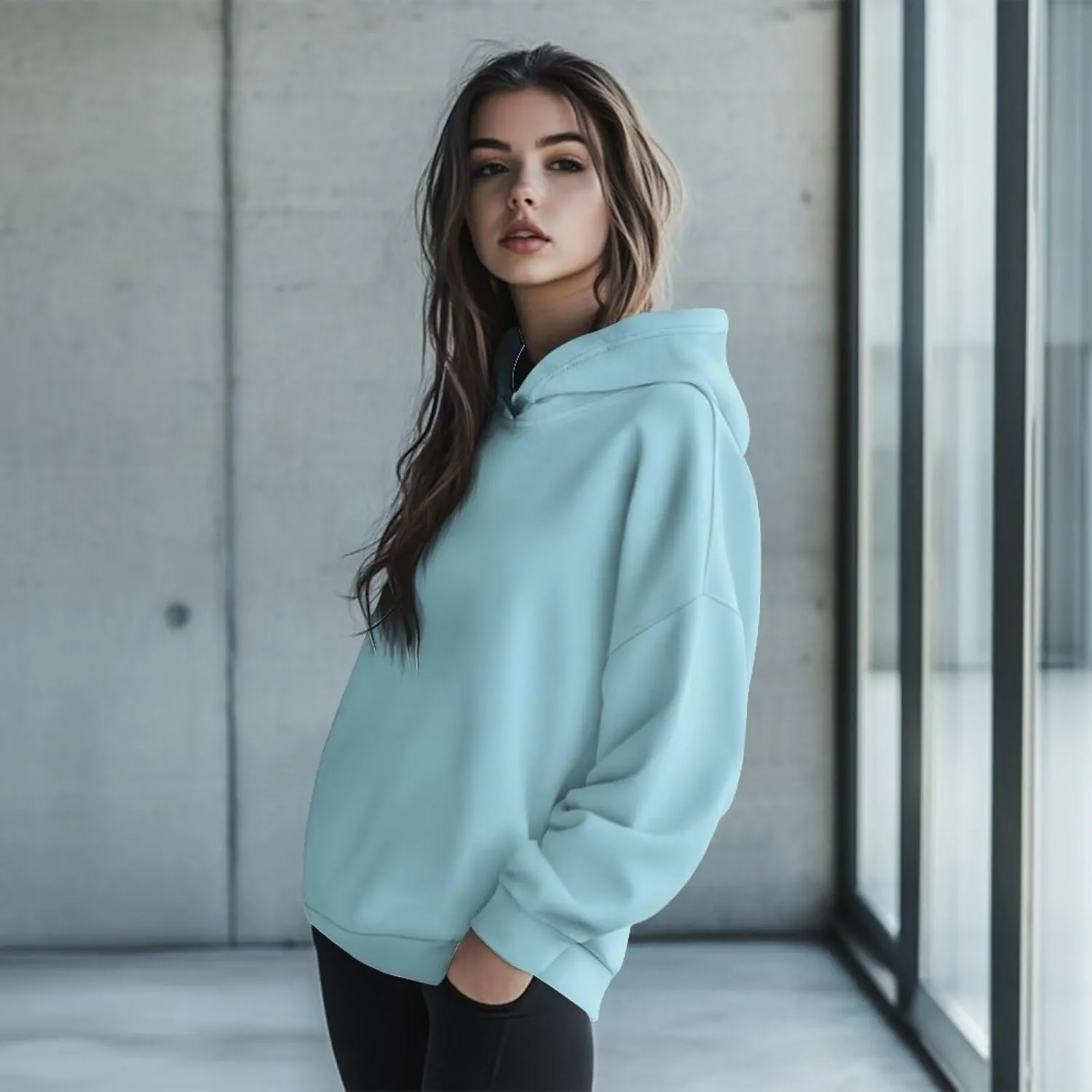 TOADDITDO Women's Casual Hoodies Long Sleeve Solid Lightweight Pullover Tops Loose Sweatshirt Hooded Size S-2XL