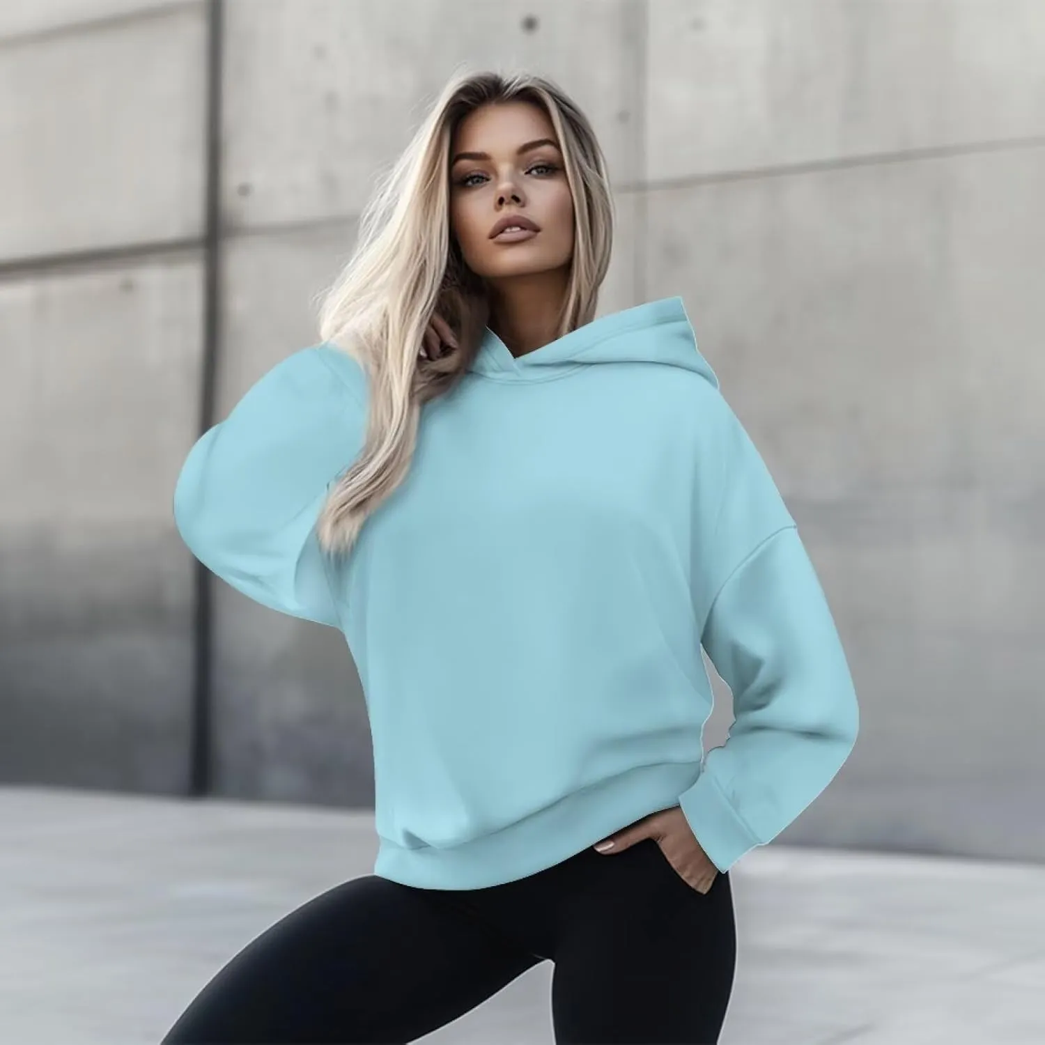 TOADDITDO Women's Casual Hoodies Long Sleeve Solid Lightweight Pullover Tops Loose Sweatshirt Hooded Size S-2XL