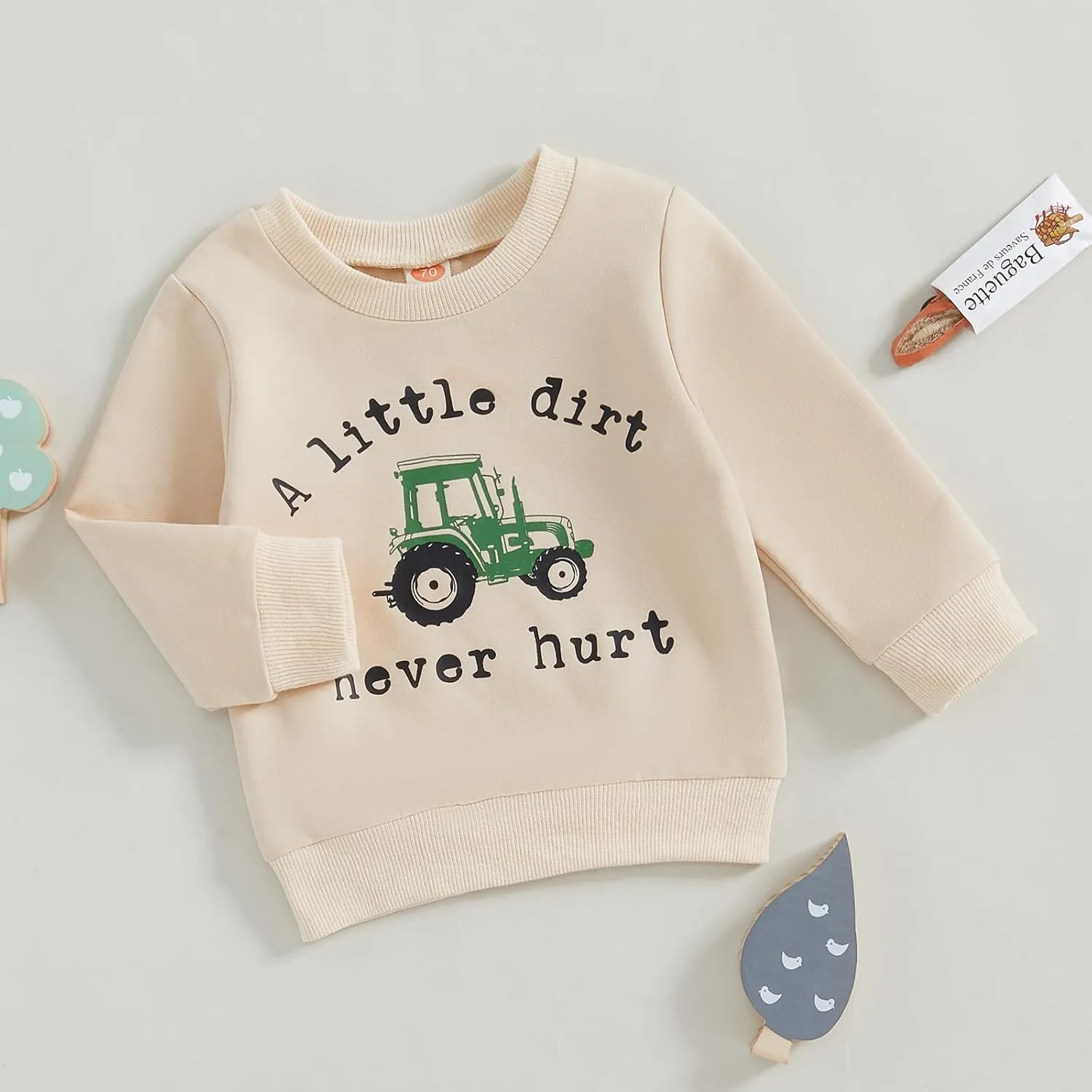 Toddler Baby Boy Crewneck Sweatshirt Tractor Letter Long Sleeve Pullover Tops Fall Winter Outfits Casual Clothes
