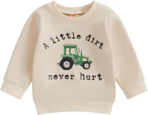 Toddler Baby Boy Crewneck Sweatshirt Tractor Letter Long Sleeve Pullover Tops Fall Winter Outfits Casual Clothes