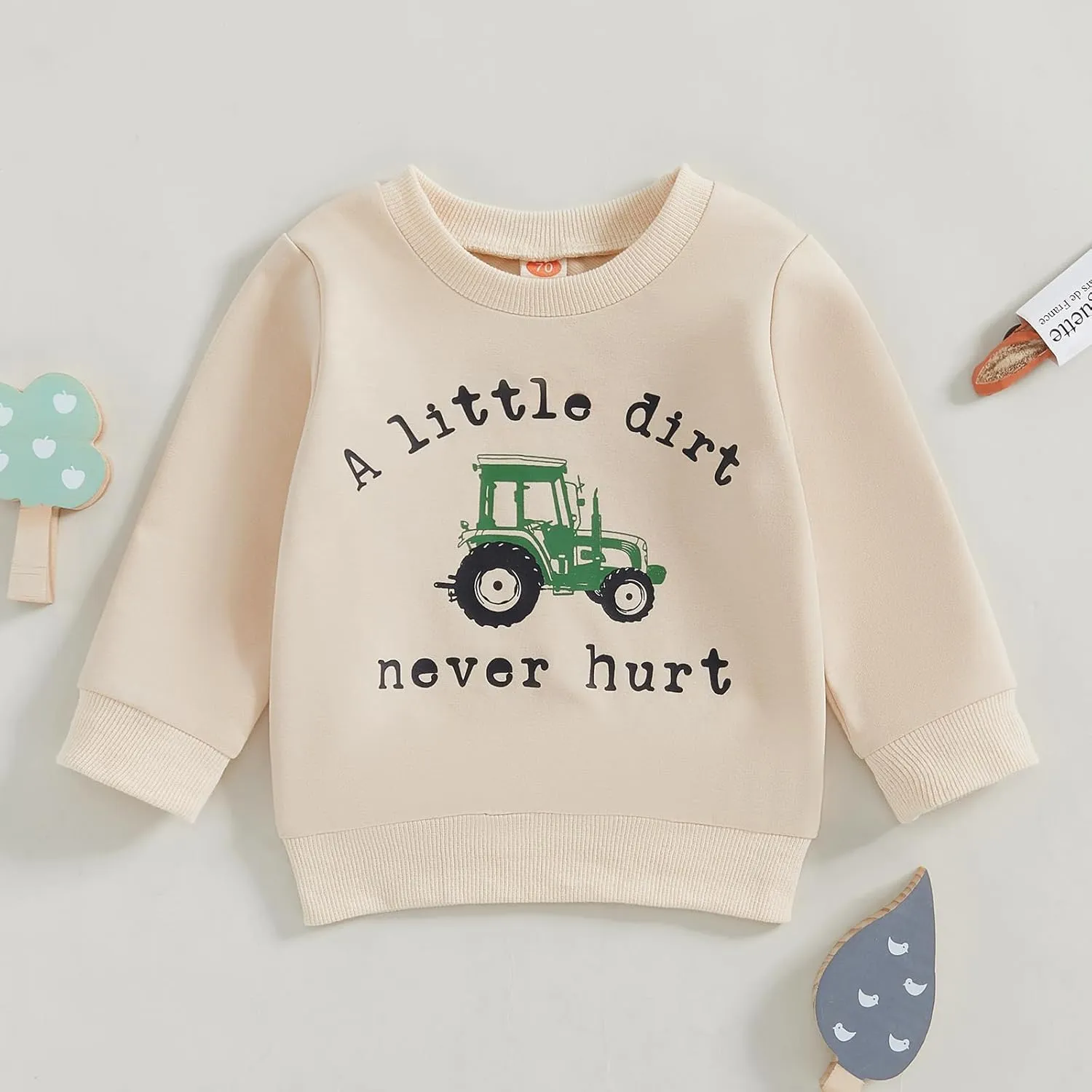 Toddler Baby Boy Crewneck Sweatshirt Tractor Letter Long Sleeve Pullover Tops Fall Winter Outfits Casual Clothes