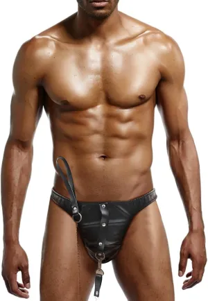 Traction Chain Leather Pants Men's Leather Pants Leather Briefs Performance Clothes Black