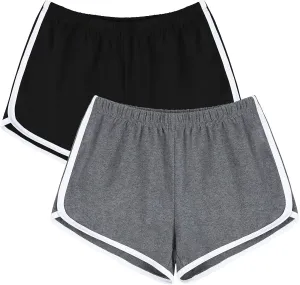 URATOT Women's Cotton Gym Yoga Summer Running Active Dance Elastic Shorts, Pack of 2