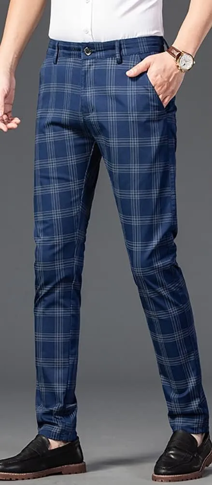 utcoco Men Casual Plaid Slim Fit Straight Stretch Dress Pants