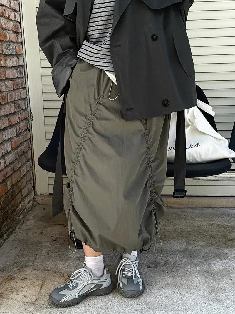 utcoco Women Casual Baggy Drawstring Parachute Skirt Lightweight Comfy Shirried Cargo Maxi Long Skirts with Pockets