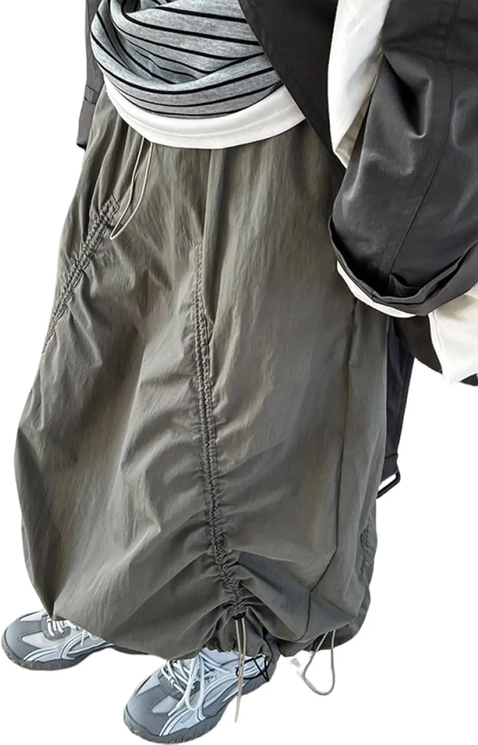 utcoco Women Casual Baggy Drawstring Parachute Skirt Lightweight Comfy Shirried Cargo Maxi Long Skirts with Pockets