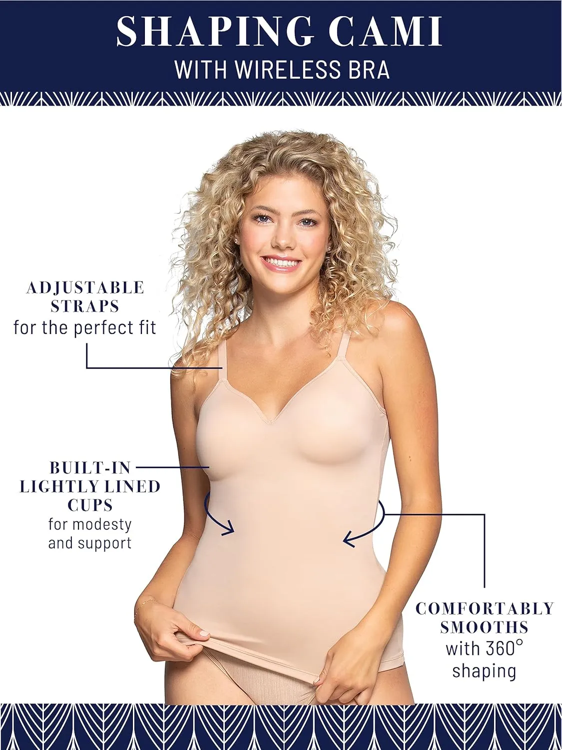 Vanity Fair Women's Shaping Cami with Built in Bra, Tummy Control Shapewear Camisole Tops for Women