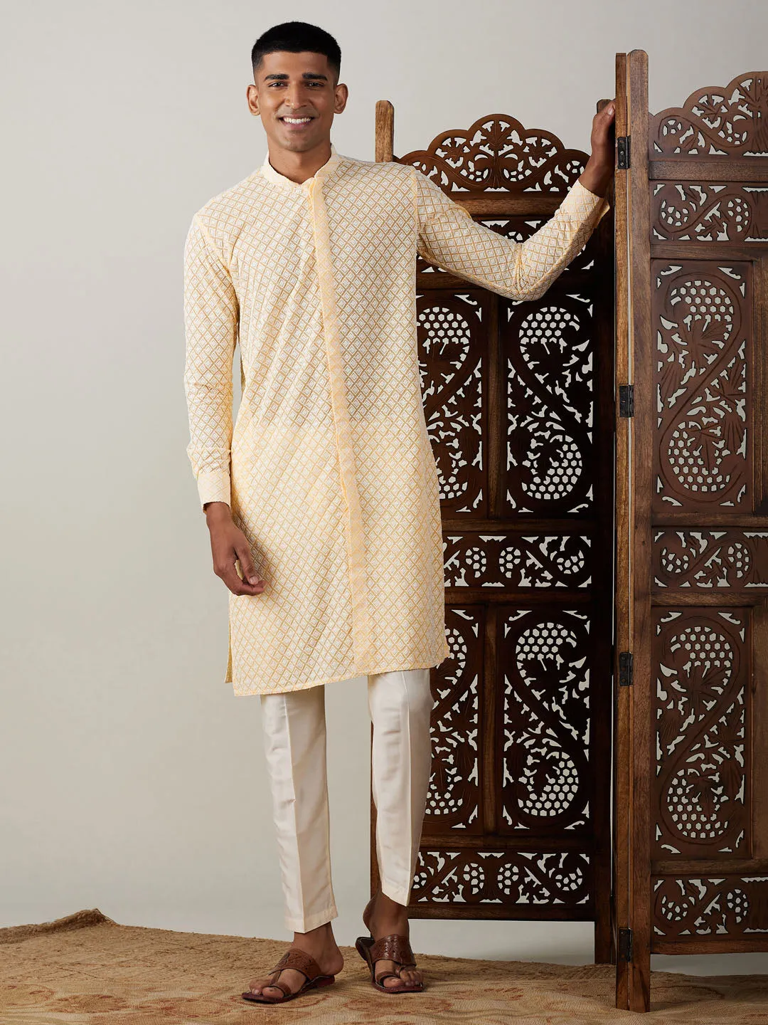 VASTRAMAY Yellow Chikankari Kurta Set