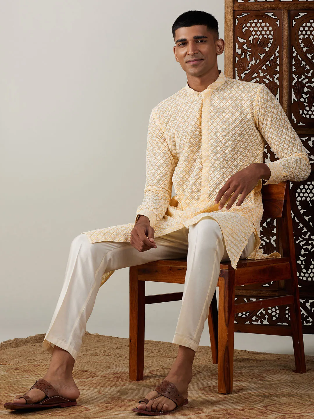 VASTRAMAY Yellow Chikankari Kurta Set