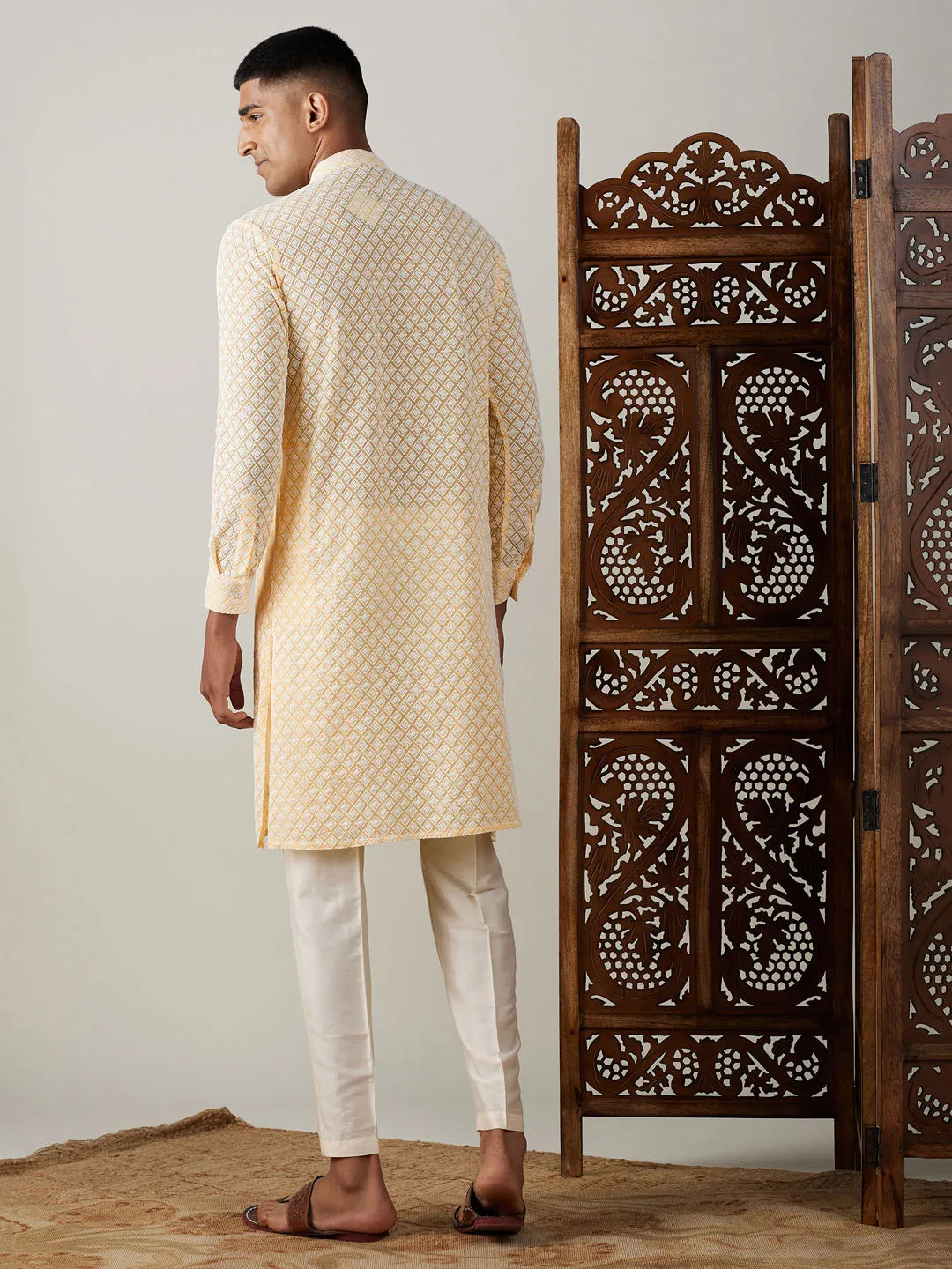 VASTRAMAY Yellow Chikankari Kurta Set