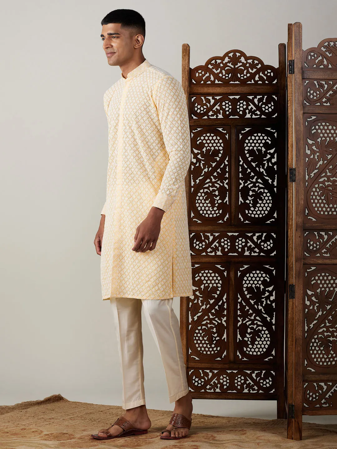 VASTRAMAY Yellow Chikankari Kurta Set