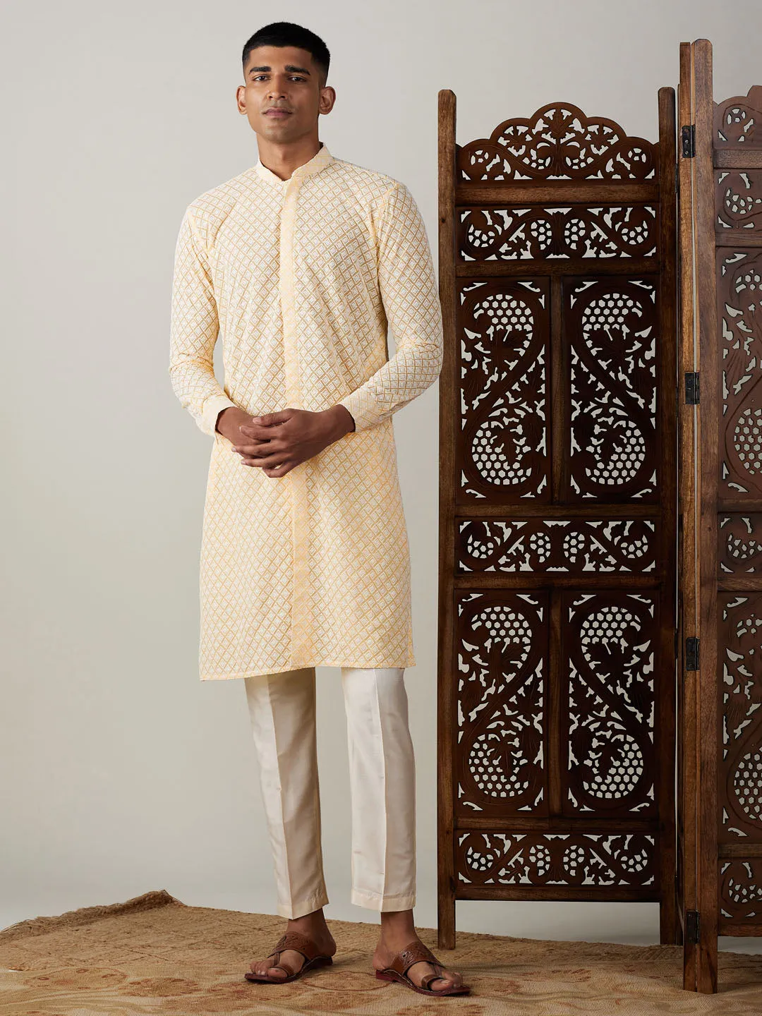 VASTRAMAY Yellow Chikankari Kurta Set