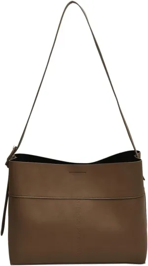 Vegan Leather Bucket Tote Bag for Women Large Soft Shoulder Crossbody Purse Casual Working Handbag Adjustable Satchel