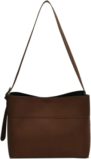 Vegan Leather Bucket Tote Bag for Women Large Soft Shoulder Crossbody Purse Casual Working Handbag Adjustable Satchel