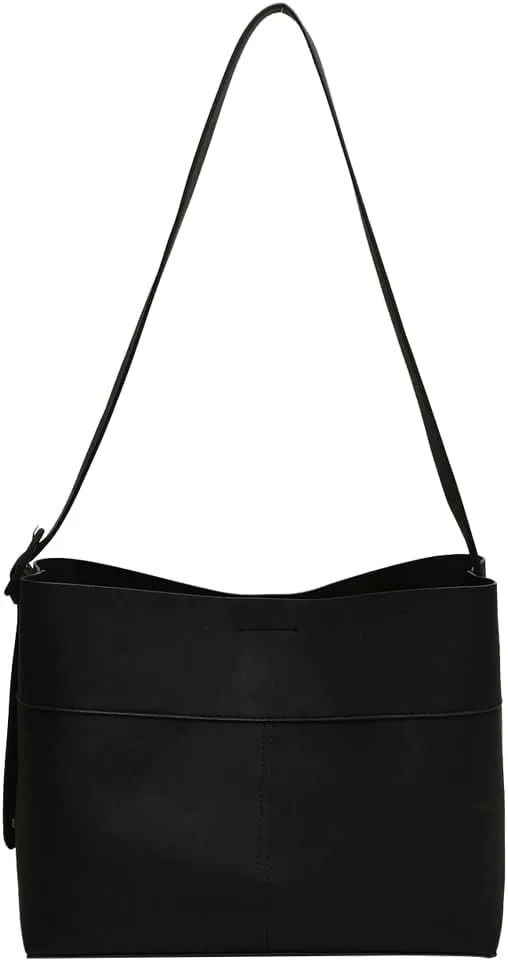 Vegan Leather Bucket Tote Bag for Women Large Soft Shoulder Crossbody Purse Casual Working Handbag Adjustable Satchel
