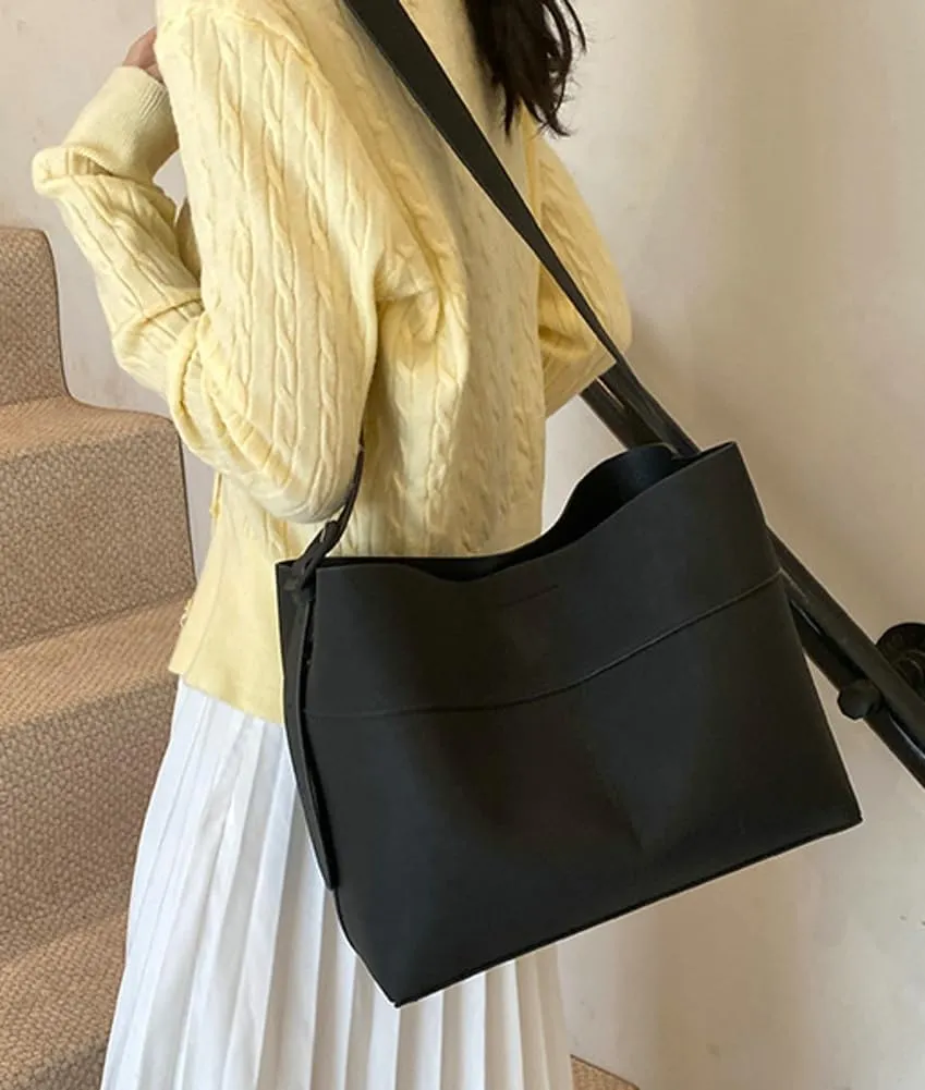 Vegan Leather Bucket Tote Bag for Women Large Soft Shoulder Crossbody Purse Casual Working Handbag Adjustable Satchel