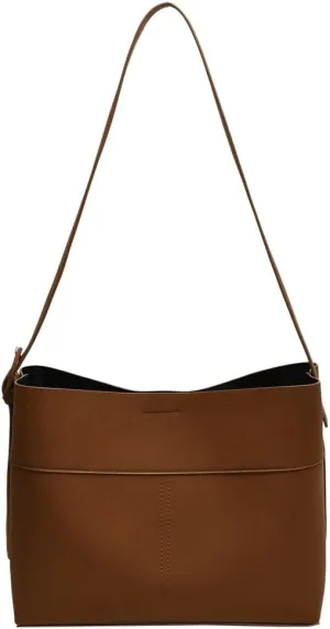 Vegan Leather Bucket Tote Bag for Women Large Soft Shoulder Crossbody Purse Casual Working Handbag Adjustable Satchel