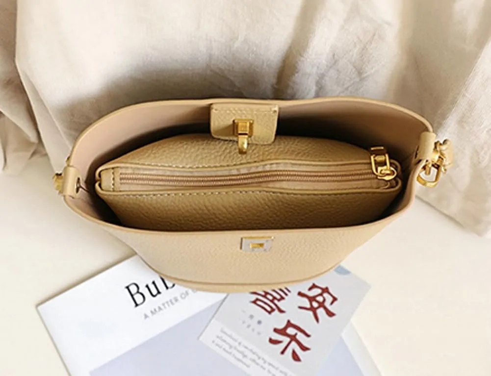 Vegan Leather Shoulder Bags for Women Bucket Crossbody Bag Casual Tote Purse Handbag Elegant Top Handle Satchel