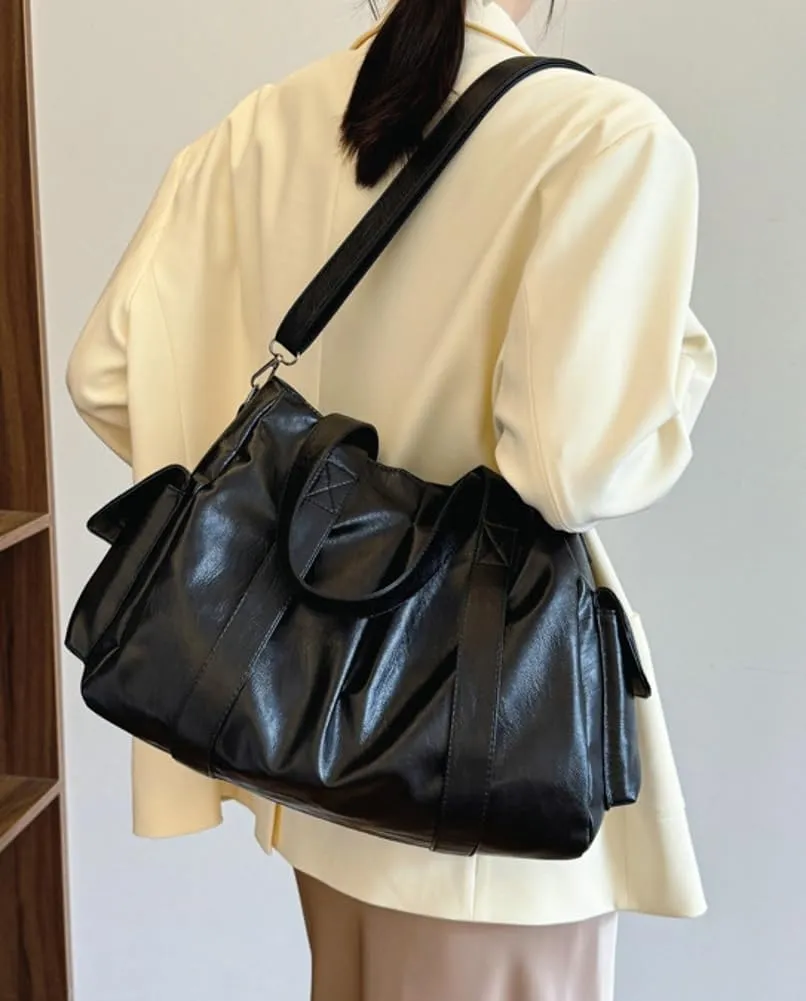 Vegan Leather Tote Bag for Women Retro Shoulder Crossbody Bag Large Handbag Top Handle Satchel Work Travel Purse