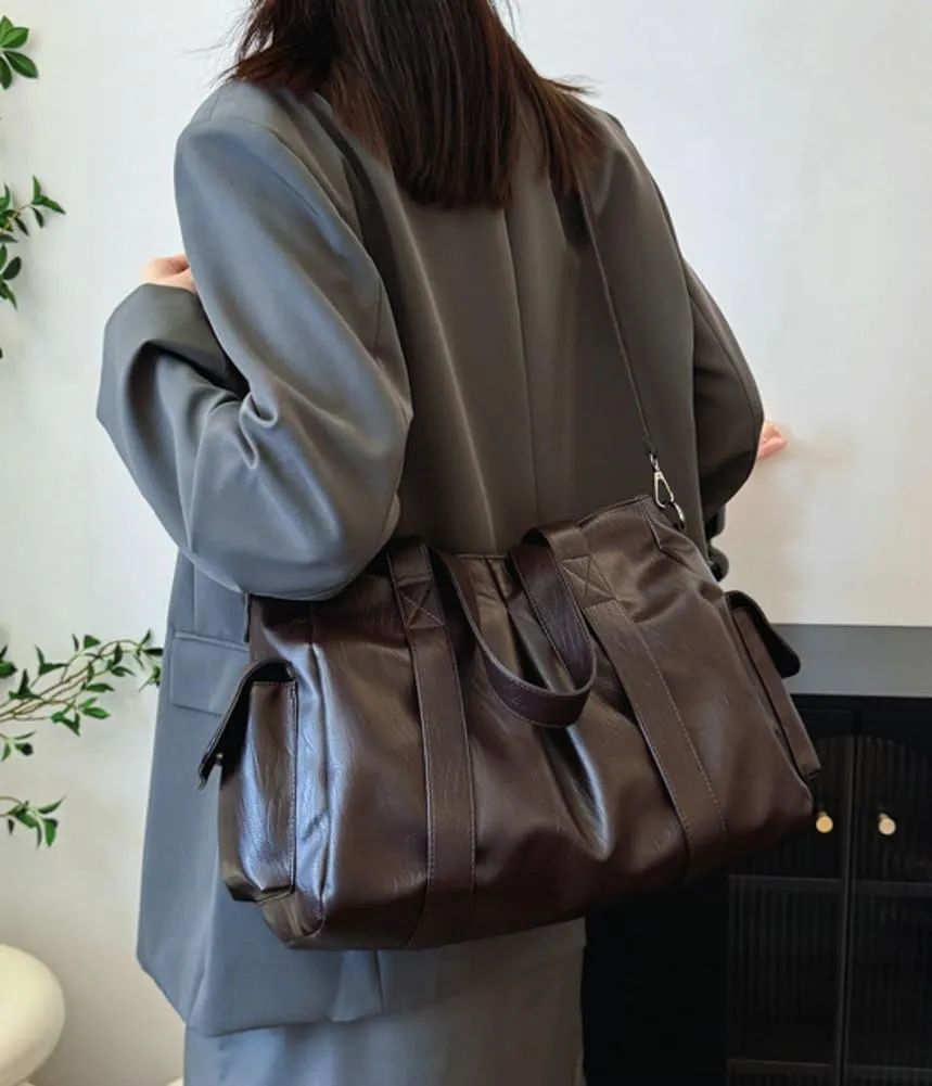 Vegan Leather Tote Bag for Women Retro Shoulder Crossbody Bag Large Handbag Top Handle Satchel Work Travel Purse