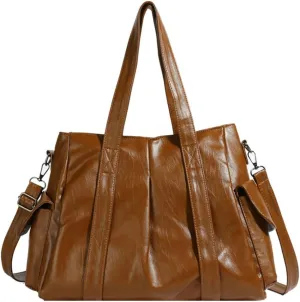 Vegan Leather Tote Bag for Women Retro Shoulder Crossbody Bag Large Handbag Top Handle Satchel Work Travel Purse