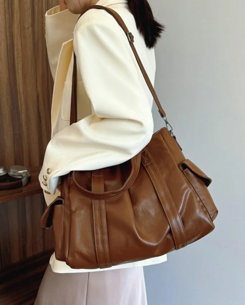 Vegan Leather Tote Bag for Women Retro Shoulder Crossbody Bag Large Handbag Top Handle Satchel Work Travel Purse
