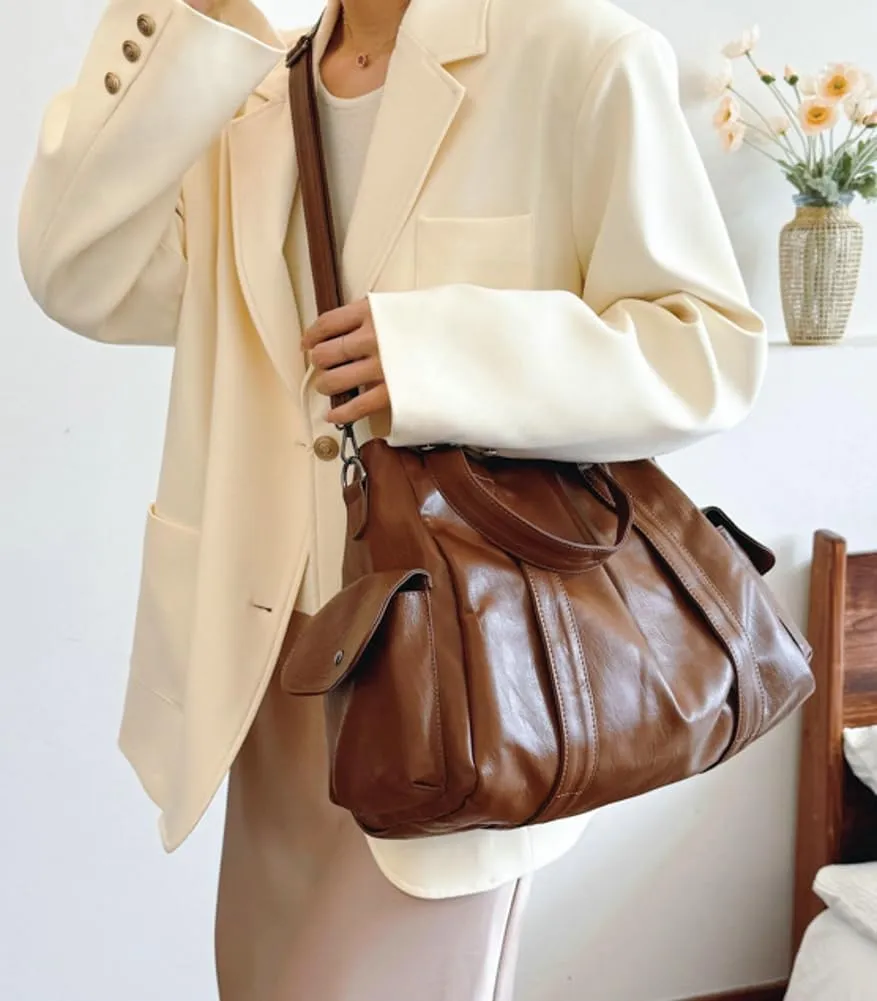Vegan Leather Tote Bag for Women Retro Shoulder Crossbody Bag Large Handbag Top Handle Satchel Work Travel Purse
