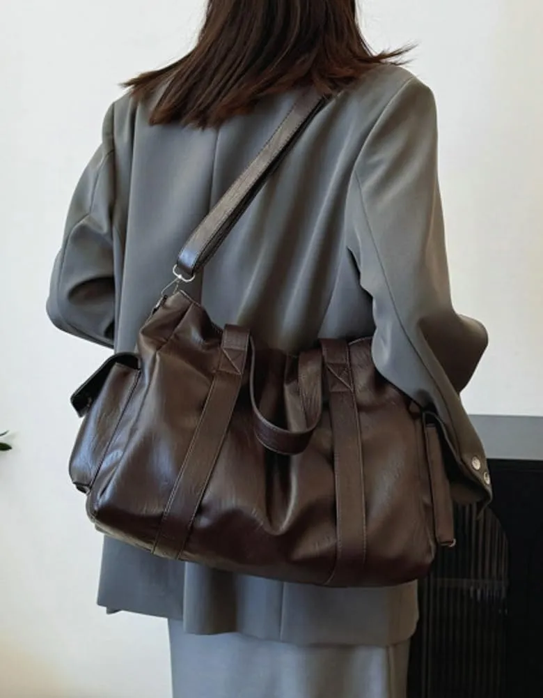 Vegan Leather Tote Bag for Women Retro Shoulder Crossbody Bag Large Handbag Top Handle Satchel Work Travel Purse