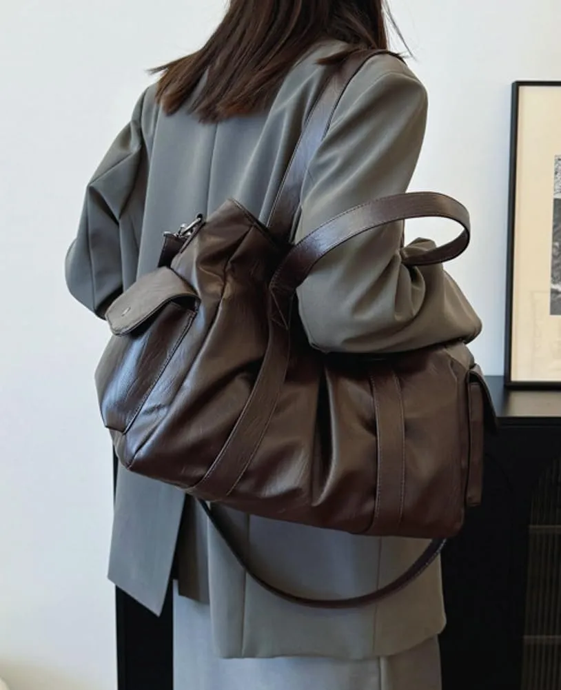 Vegan Leather Tote Bag for Women Retro Shoulder Crossbody Bag Large Handbag Top Handle Satchel Work Travel Purse