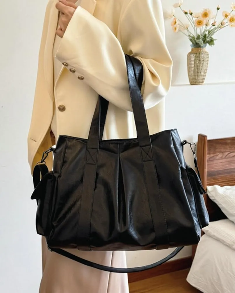 Vegan Leather Tote Bag for Women Retro Shoulder Crossbody Bag Large Handbag Top Handle Satchel Work Travel Purse