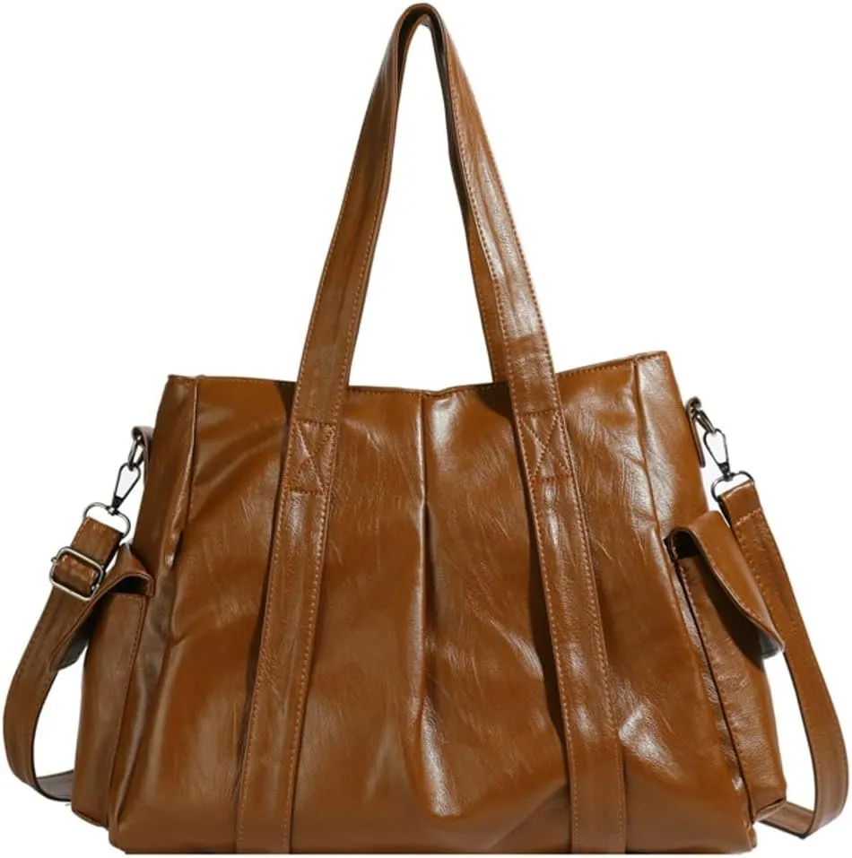Vegan Leather Tote Bag for Women Retro Shoulder Crossbody Bag Large Handbag Top Handle Satchel Work Travel Purse