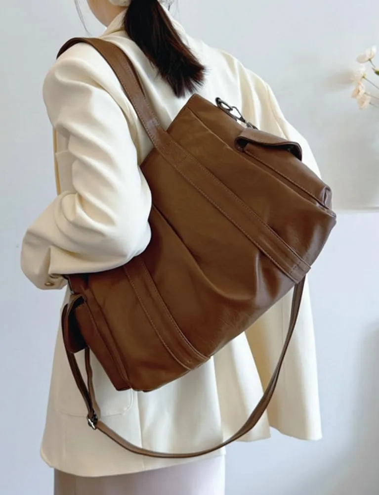 Vegan Leather Tote Bag for Women Retro Shoulder Crossbody Bag Large Handbag Top Handle Satchel Work Travel Purse