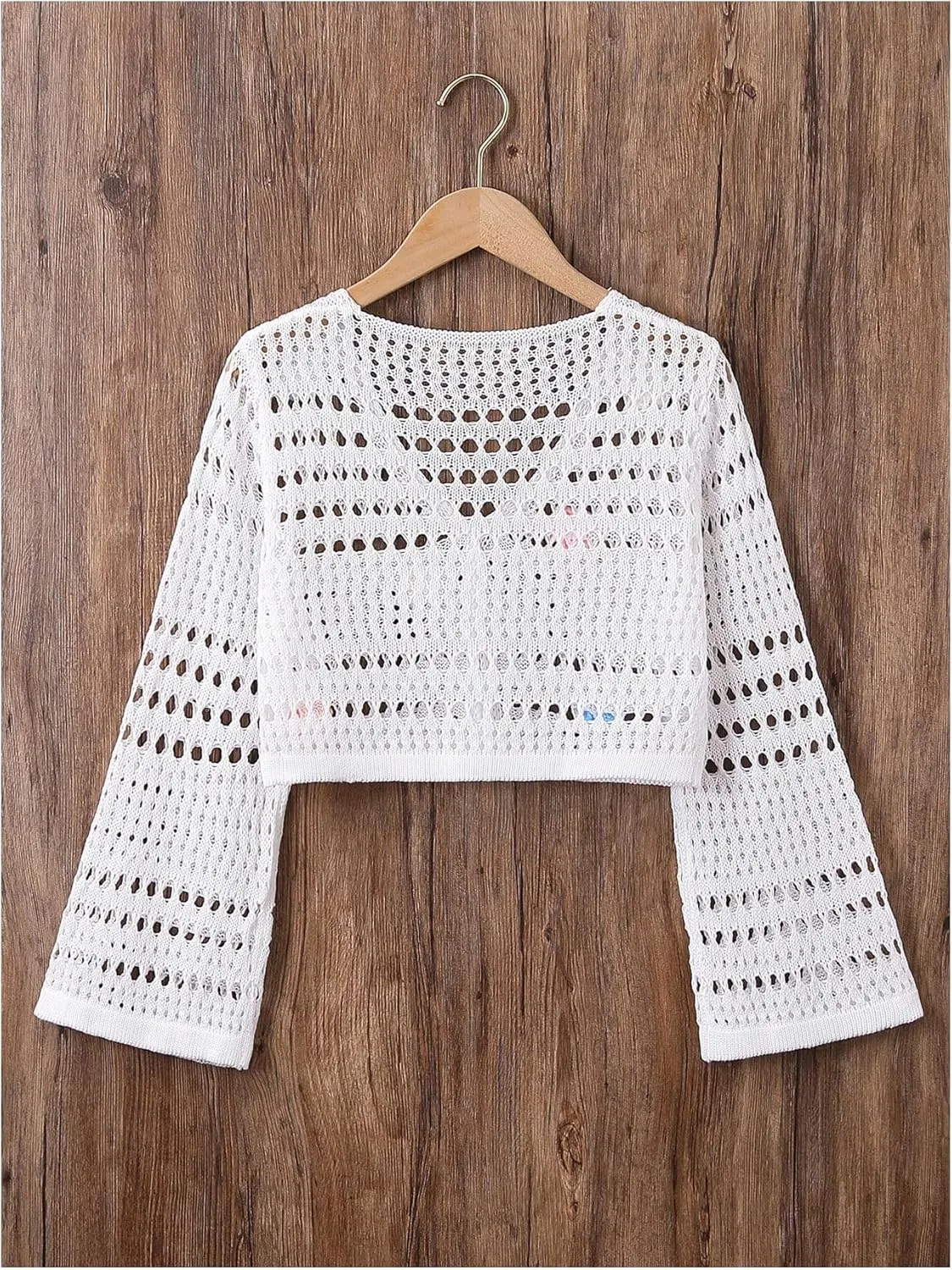 Verdusa Girl's 3D Floral Applique Long Sleeve Hollow Out Knitted Button Up Cardigan