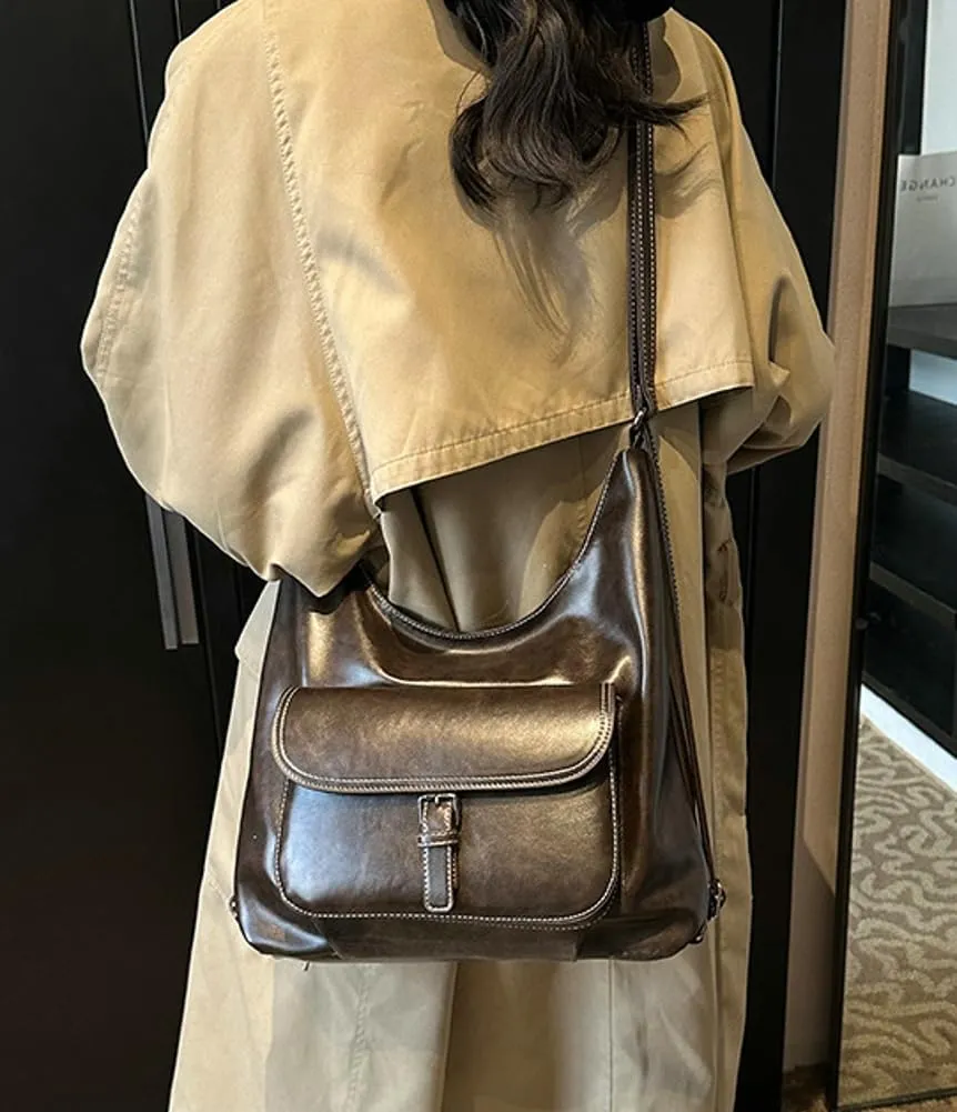 Vintage Shoulder Tote Bag for Women Large Vegan Leather Crossbody Purse Working Travel Handbag Multi-function Satchel