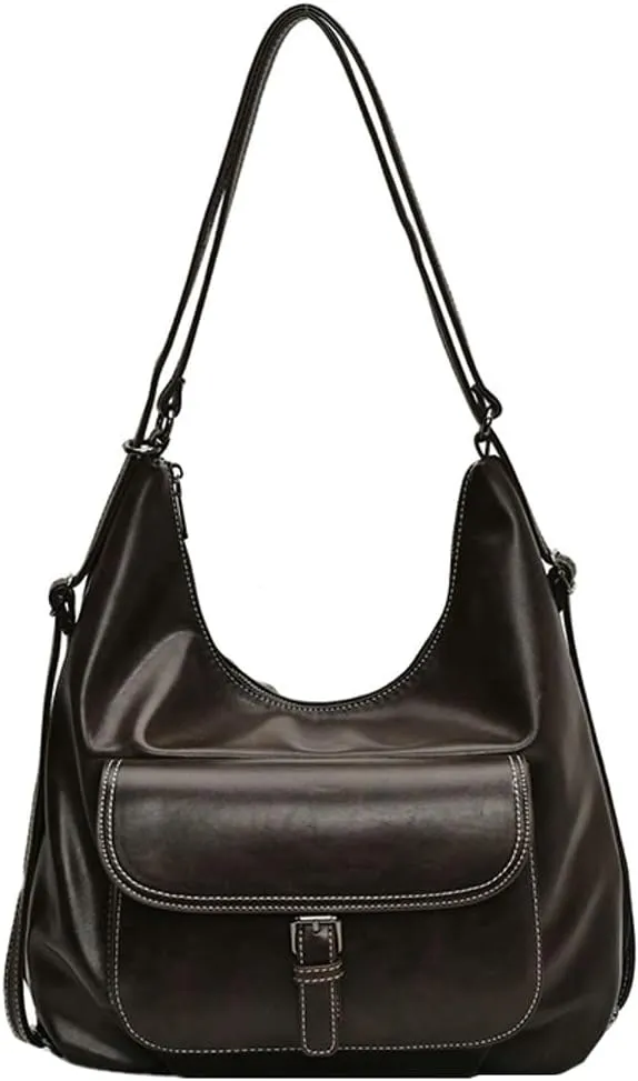 Vintage Shoulder Tote Bag for Women Large Vegan Leather Crossbody Purse Working Travel Handbag Multi-function Satchel