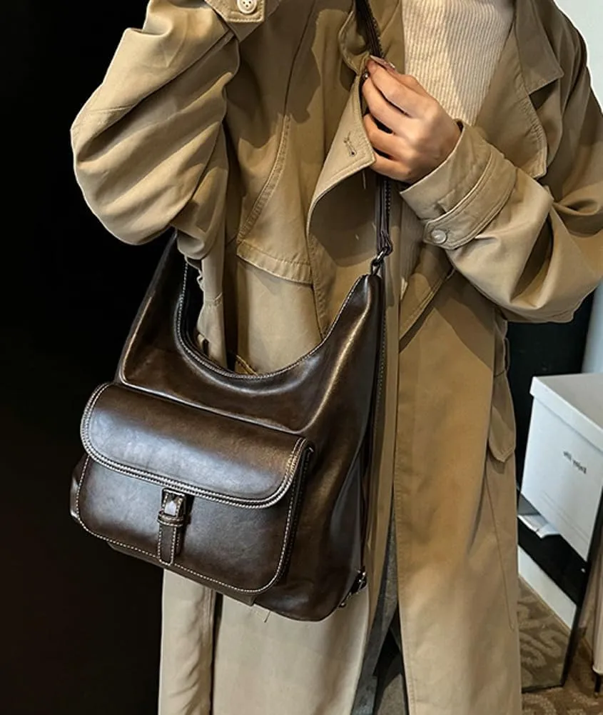 Vintage Shoulder Tote Bag for Women Large Vegan Leather Crossbody Purse Working Travel Handbag Multi-function Satchel