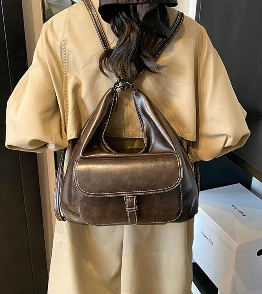 Vintage Shoulder Tote Bag for Women Large Vegan Leather Crossbody Purse Working Travel Handbag Multi-function Satchel