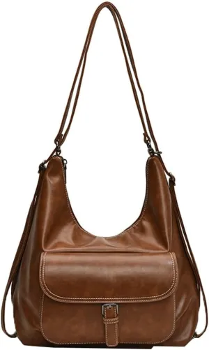 Vintage Shoulder Tote Bag for Women Large Vegan Leather Crossbody Purse Working Travel Handbag Multi-function Satchel