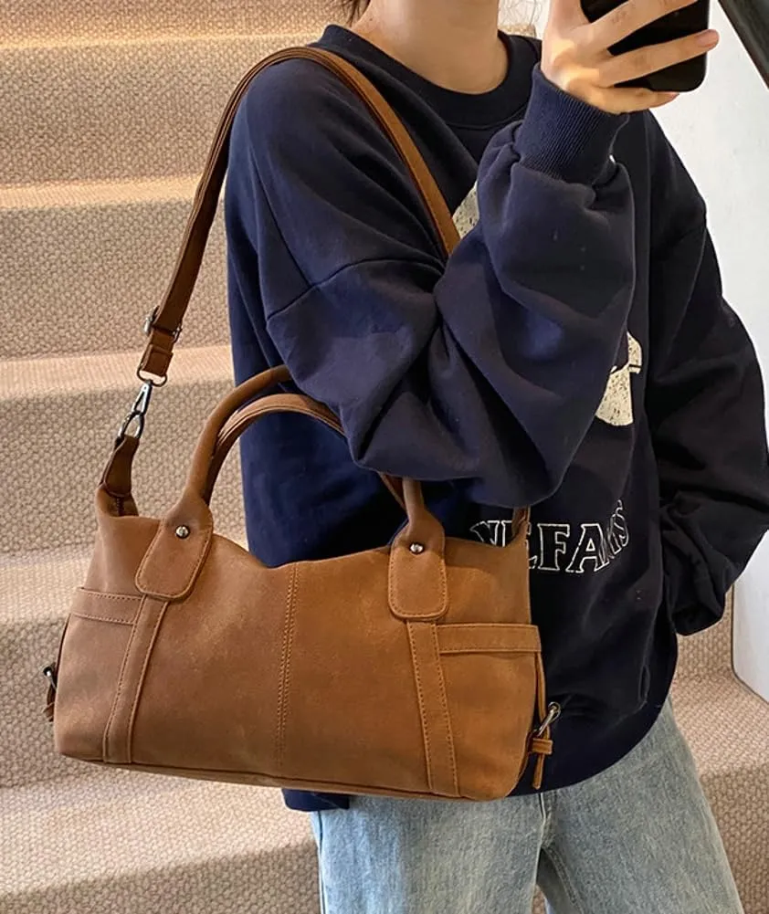 Vintage Tote Bags for Women Large Vegan Leather Shoulder Crossbody Purses Handbags Top Handle Ladies Travel Satchel