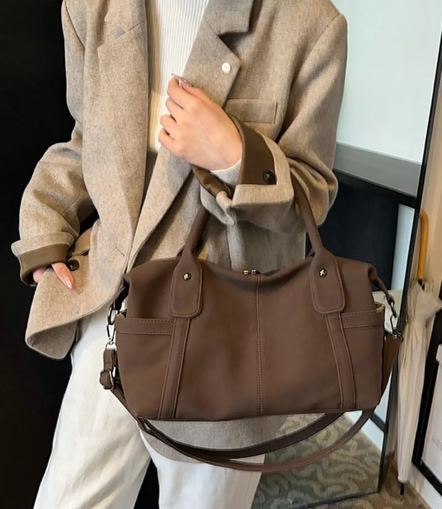 Vintage Tote Bags for Women Large Vegan Leather Shoulder Crossbody Purses Handbags Top Handle Ladies Travel Satchel