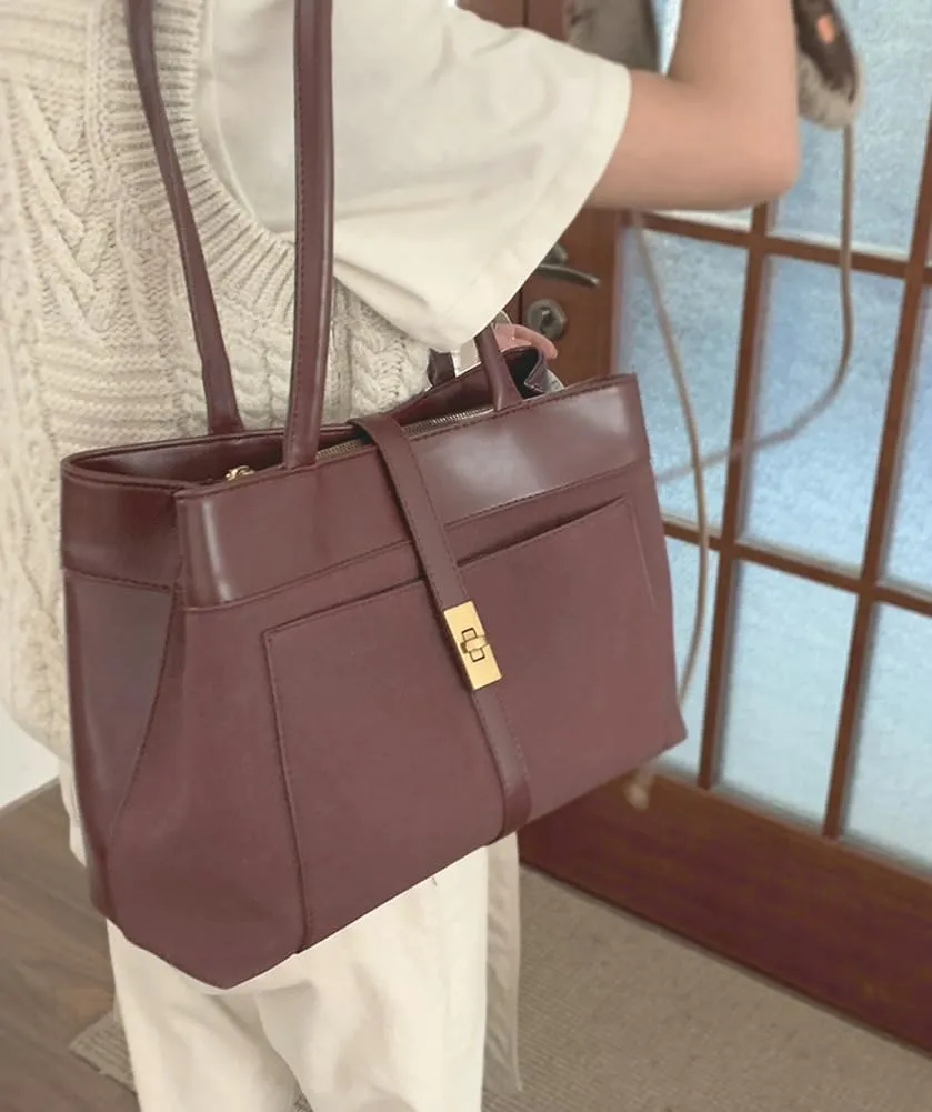 Vintage Vegan Leather Shoulder Bag for Women Large Suede Tote Satchels Purse Top-handle Travel Work Handbag