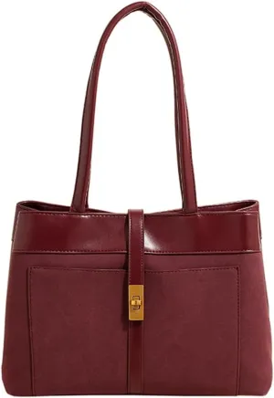 Vintage Vegan Leather Shoulder Bag for Women Large Suede Tote Satchels Purse Top-handle Travel Work Handbag