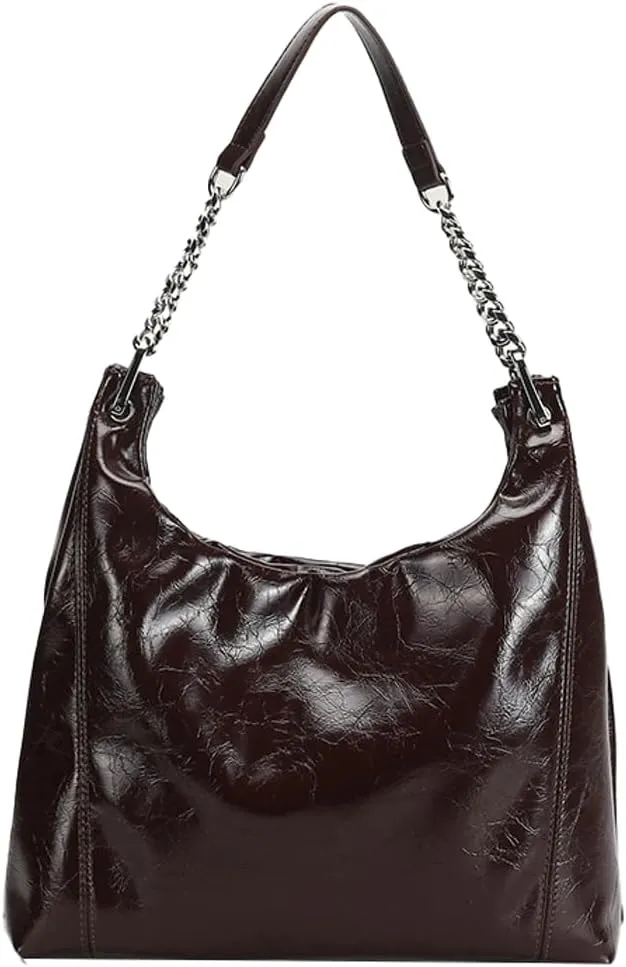 Vintage Vegan Leather Shoulder Bag for Women Large Tote Purses Ladies Work Handbags Chain Top Handle Satchels