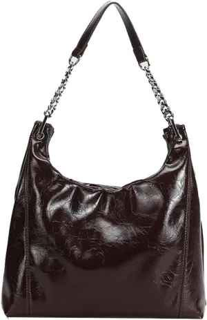 Vintage Vegan Leather Shoulder Bag for Women Large Tote Purses Ladies Work Handbags Chain Top Handle Satchels