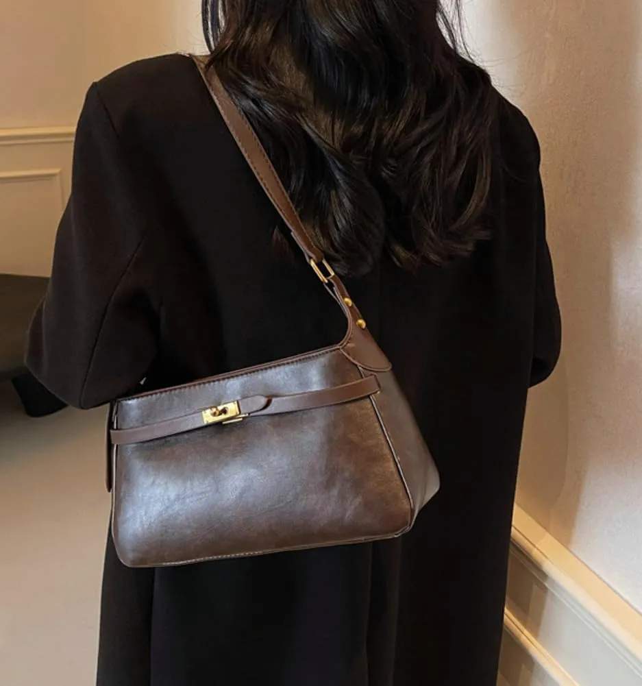 Vintage Vegan Leather Shoulder Bag for Women Small Crossbody Tote Purse Handbag Ladies Trendy Chic Satchel