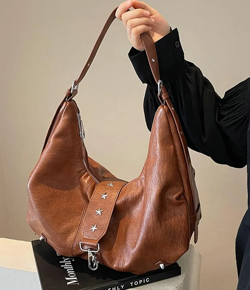 Vintage Vegan Leather Shoulder Bags for Women Large Dumpling Tote Purses Soft Handbags Y2k Metal Crossbody Satchels