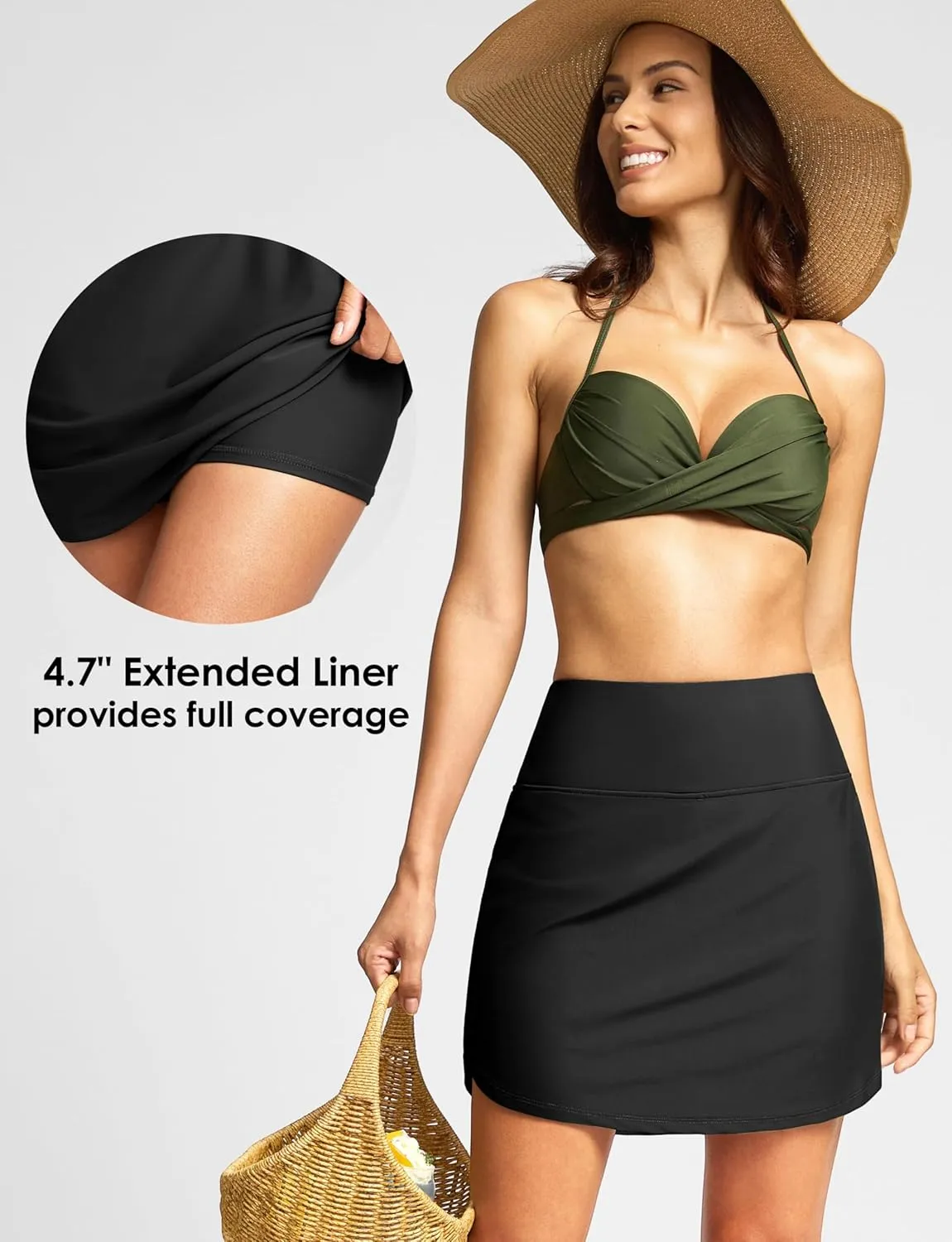 Viodia Women's 17" Long Swim Skirt High Waisted Modest Swimsuits Skirt Bathing Suit Tummy Control Swim Bottoms